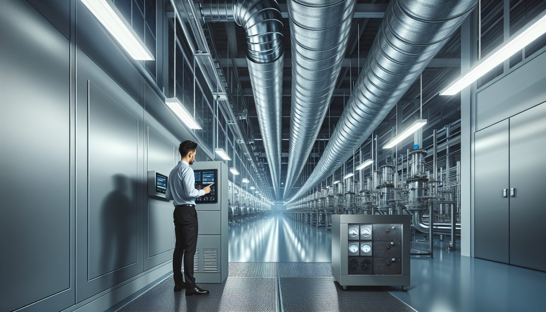 Industrial facility with ventilation system and air monitoring equipment for production environments